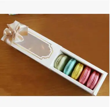 

2018 Kraft Paper Pvc Plastic Window Macarons Box 15.7*5.2*6.8cm Creative Packaging Box With Bowknot Dec Rectangle Biscuits Box