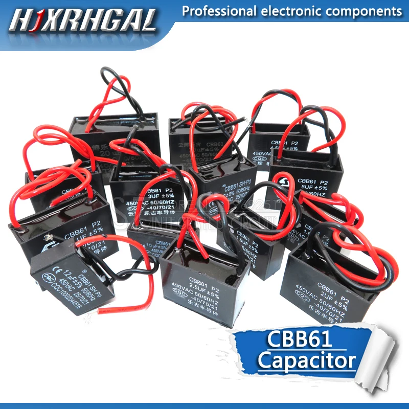 10PCS CBB61 1UF 1.2UF 2UF 2.5UF 3UF 3.5UF 4.5UF 10UF 20UF start capacitor hanging Fan soot motor air conditioner 450VAC hjxrhgal