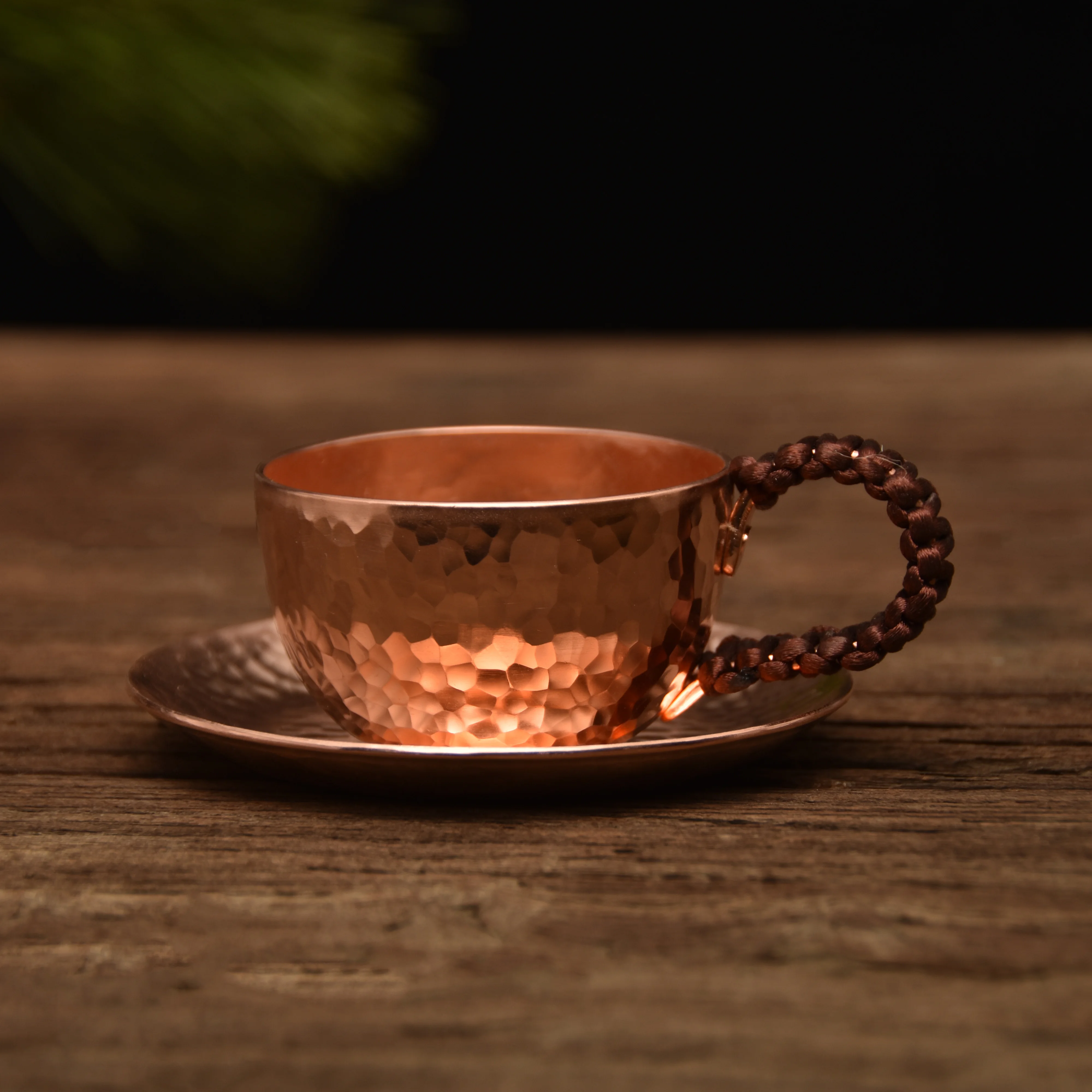 1pc Handmade thickened pure copper water tea wine espresso cup with copper dishes Anti-scalding handle