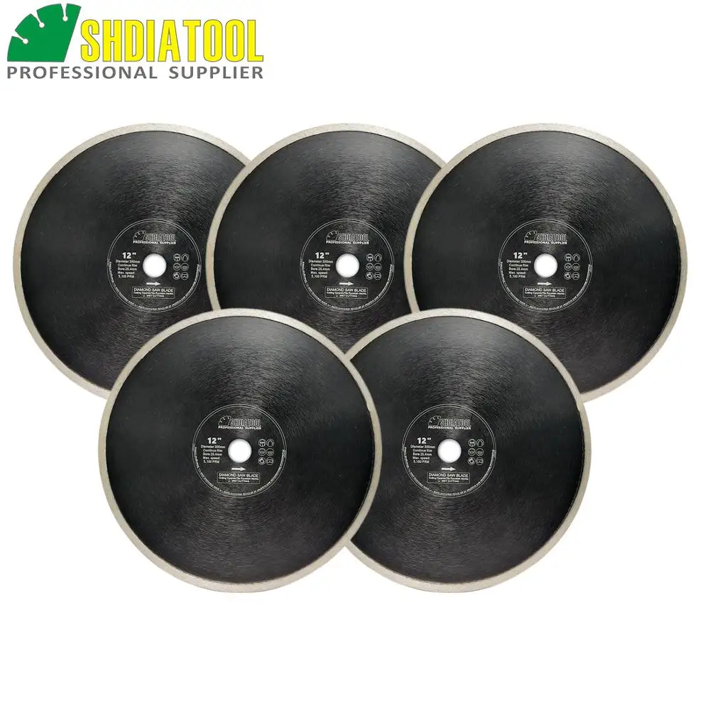 SHDIATOOL 5pcs Dia300mm Hot pressed Continue rim Saw Blades diamond cutting Disc Porcelain Tile Ceramic marble Diamond Wheel