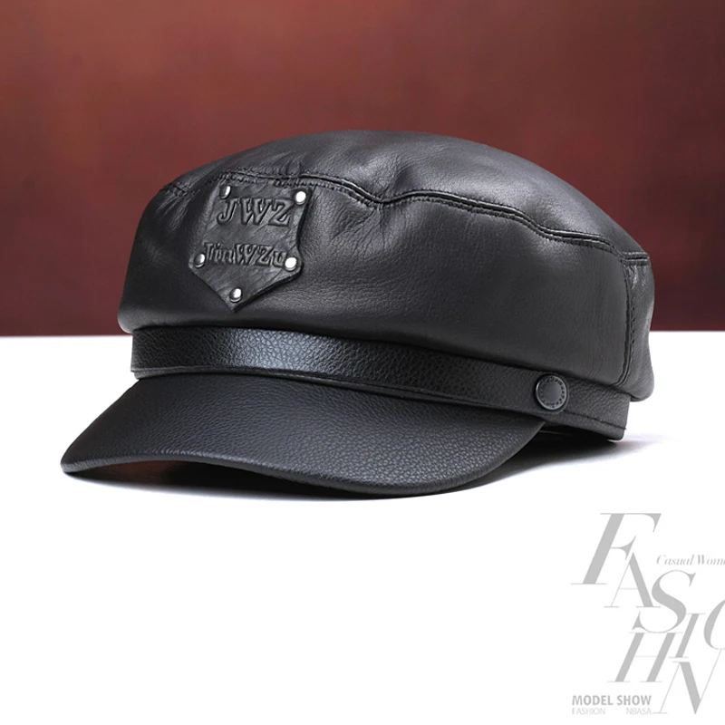 New 2024 Military Hat 100% High Quality Cow Leather Winter Warming Men Women Cap For Father Mother Gift hot sale