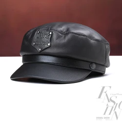 New 2024 Military Hat 100% High Quality Cow Leather Winter Warming Men Women Cap For Father Mother Gift hot sale