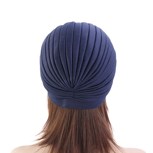 Imagen 2 del producto Nueva flor decoración turbante Color sólido para mujer moda ropa para el cabello envoltura para la cabeza sombreros de mujer sombreros contra el cáncer gorra India Bandana