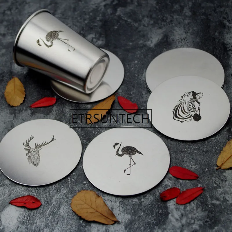 100pcs Square Round Metal Stainless Steel Coaster Antiskid Heat Insulation Mat Cup Pad Zebra Flamingo Pattern