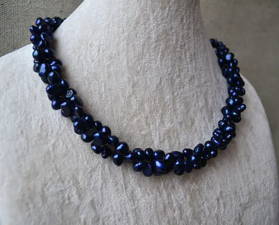 Perfect Pearl Necklace,Navy Color Twisted AA 6-7MM Real Freshwater Pearl Necklace,Fashion Lady's Jewelry.