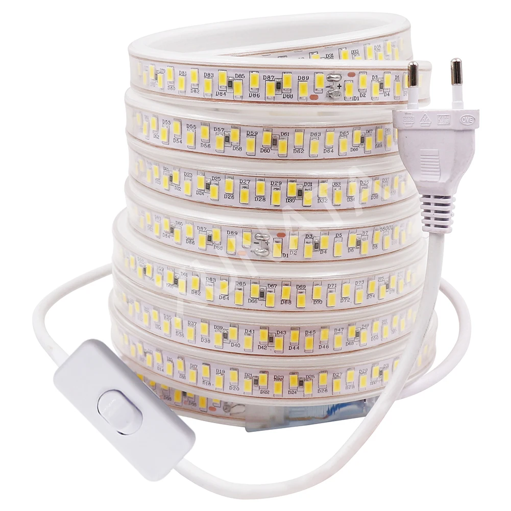 Taśma led SMD 5730 220v 230V 180 leds/m Flex IP67 wodoodporna lina led 5630 1m 2m 5m 10m 20m 50m 100m + wyłącznik ściemniacza ue wtyczka