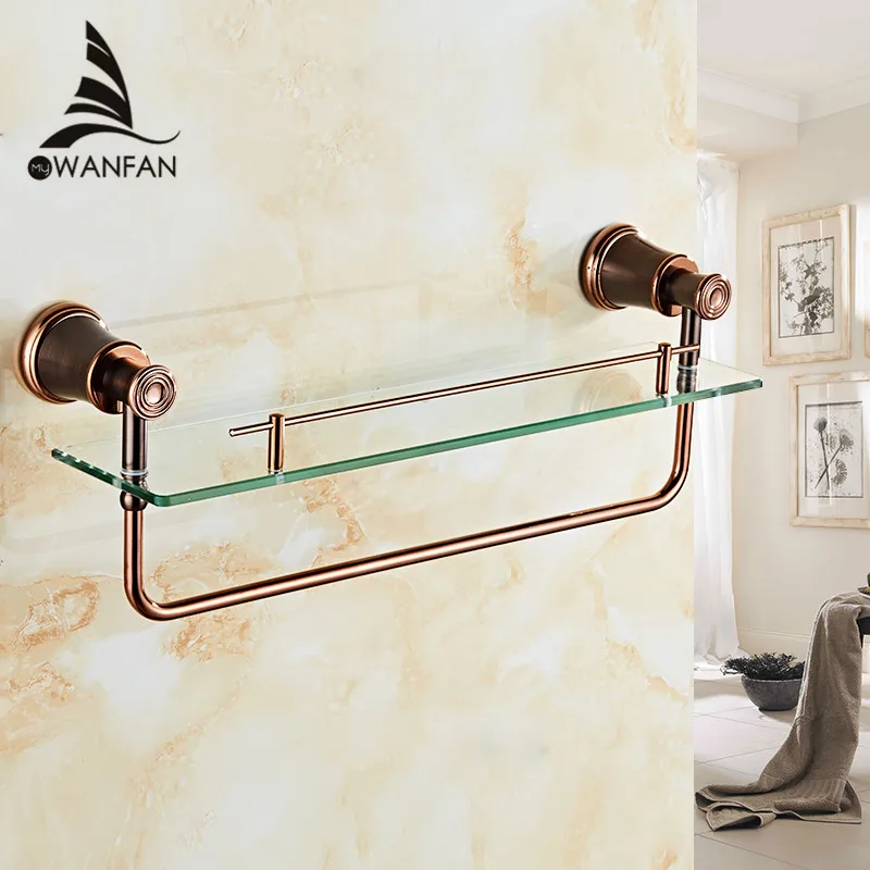 VidricShelves Brass ORB Tempered Glass Shelf Towel Bar Hanger Cosmetic Racks Bathroom Accessories Wall Holder Shelves 5513