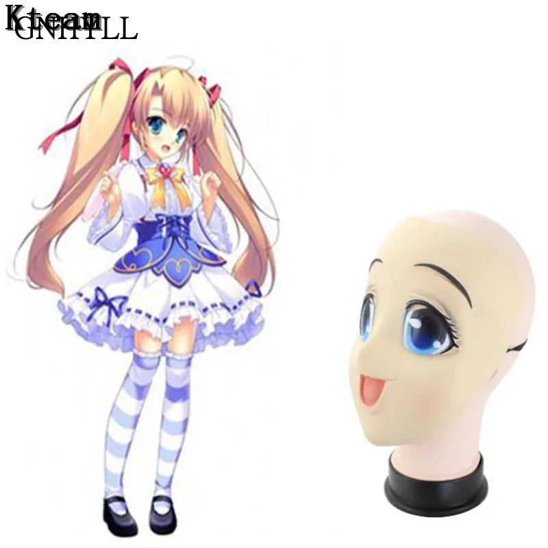 Kobieta słodka dziewczyna pół głowy Kigurumi maska z BJD oczy kreskówka Cosplay japońskie Anime rola Lolita maska Crossdress Doll