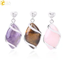 CSJA Classic Horse Eye Shaped Pendant Natural Stones Pendulum Silver-color Pendants for Necklaces Women Men Fashion Jewelry F562