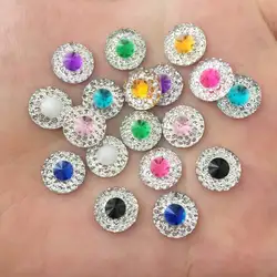 New 50pcs 10mm Resin Round Double Color Flatback Rhinestone Wedding Buttons DIY Craft K68