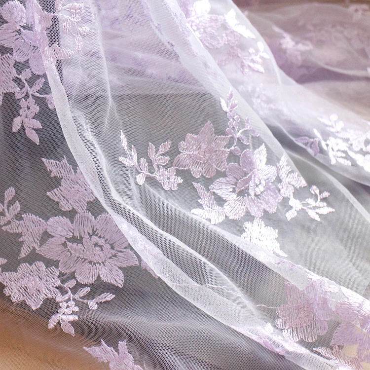 pink blue purple natural exquisite embroidery lace fabric net yarn material DIY wedding dress skirt clothing excipients