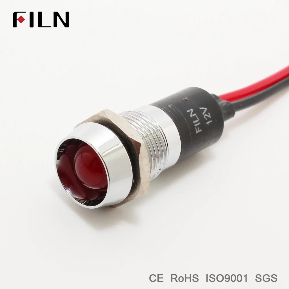 20cm wire Metal Indicator light 14mm pilot Signal lamp with wire 6V 12V 24V 110V 220v red yellow blue green white led