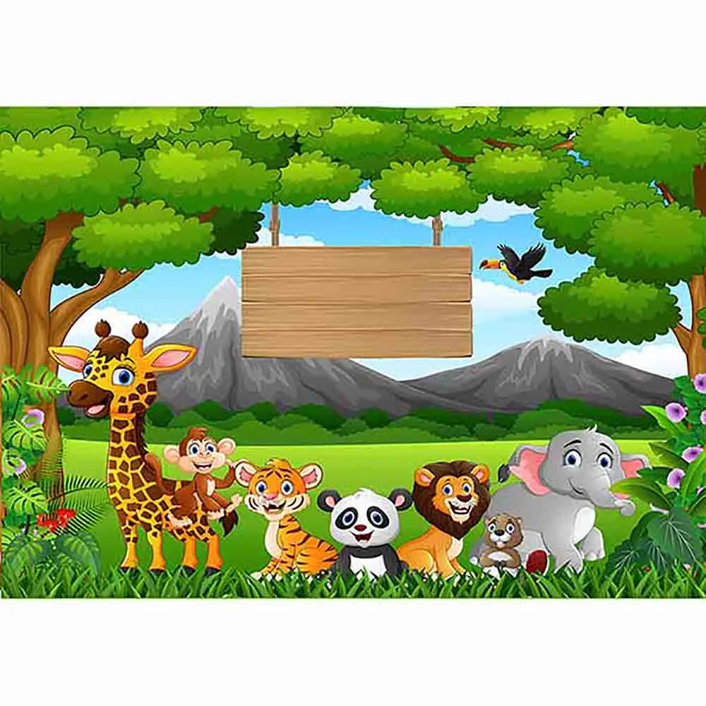 Funnytree photography background animal cartoon theme party birthday kids grassland mountain backdrop photo studio photobooth