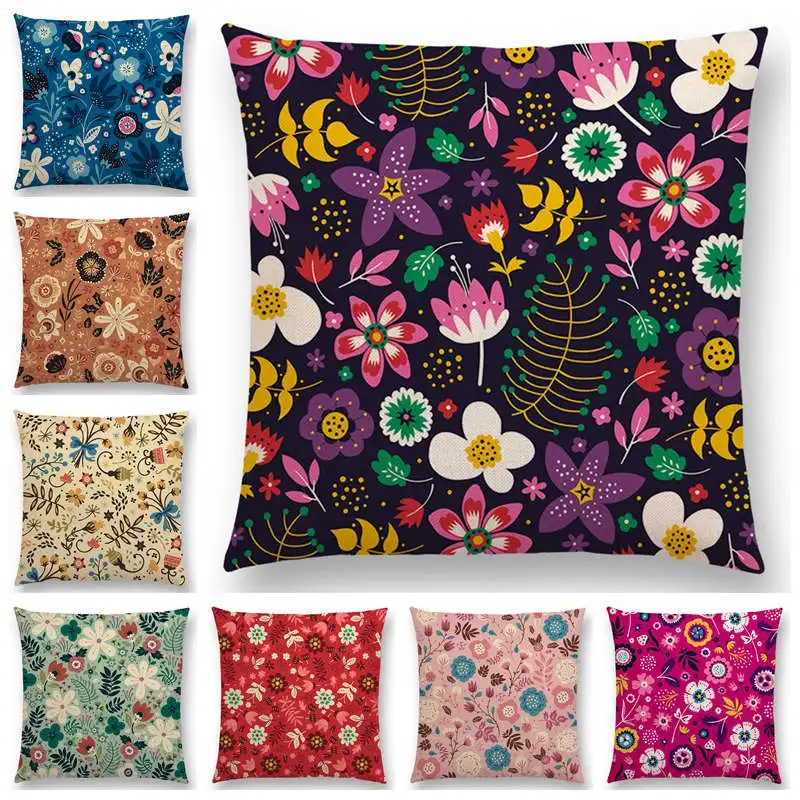 Lovely Floral Pattern Cushion Cover Colorful Blossoms Meadow Flourish Flowers Sofa Throw Pillow Case