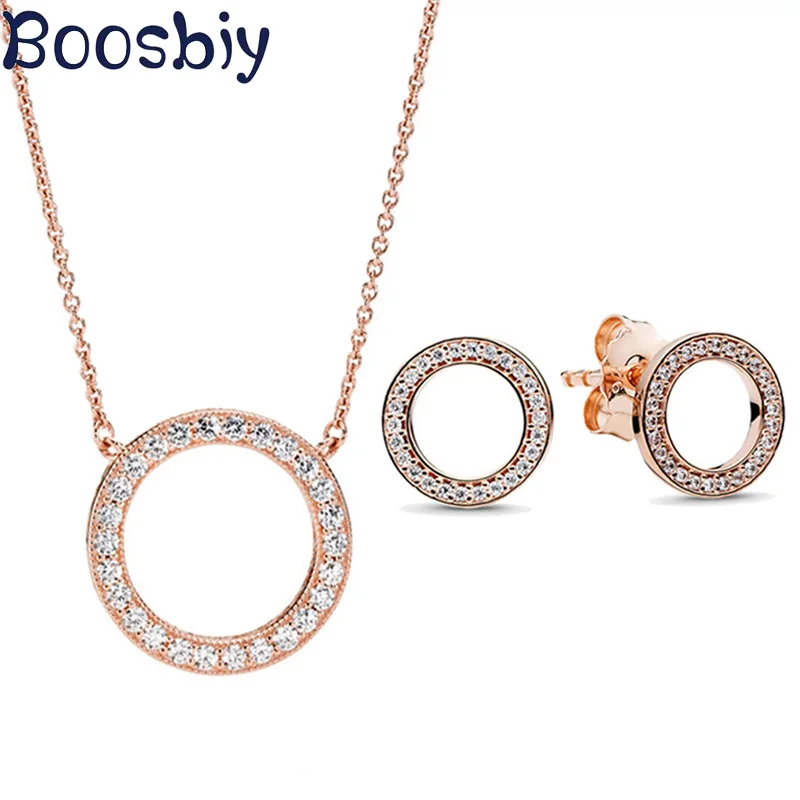 Boosbiy High Quality Jewelry Sets for Women Round Cubic Zircon Brand Necklace/Earrings Jewelry Sets Wholesale Valentine Gift