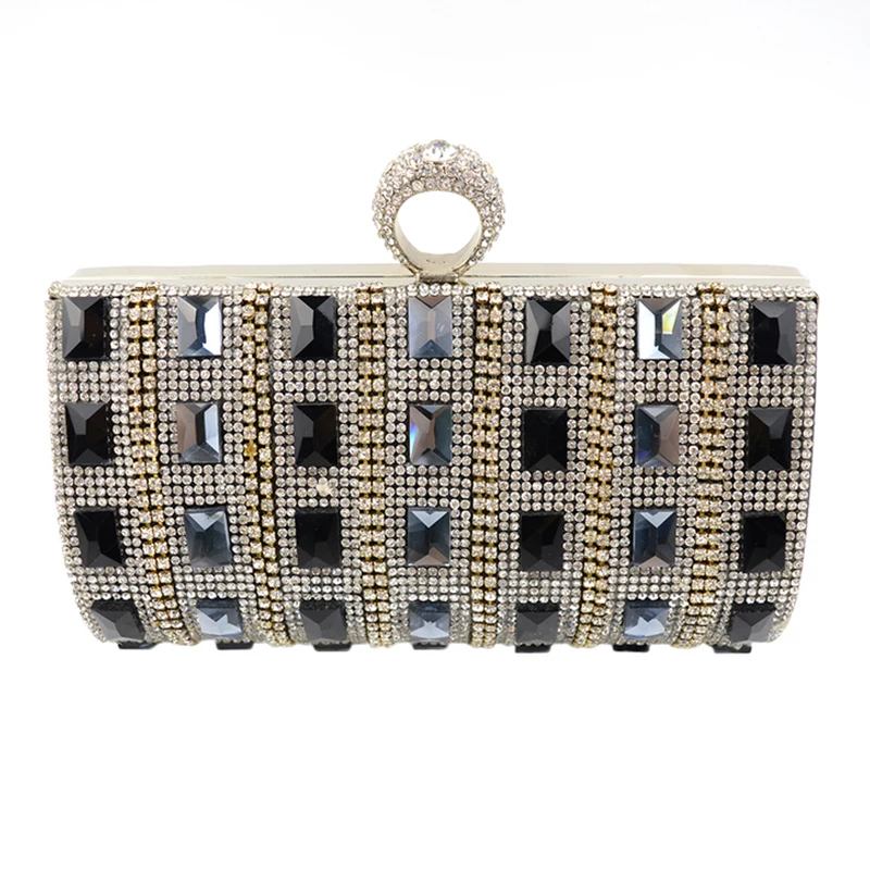 Acrylic Diamonds Women Clutch Evening Bags Acrylic Wedding Bride Handbags Black  Silver Gold Shoulder Bags With Chains