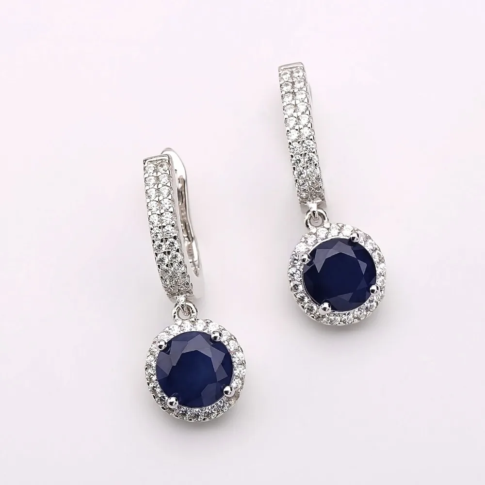 Gem\'s Ballet Natural Blue Sapphire Pure 925 sterling silver Charms Drop Earrings Fine Jewelry For Women  Vintage Fashion