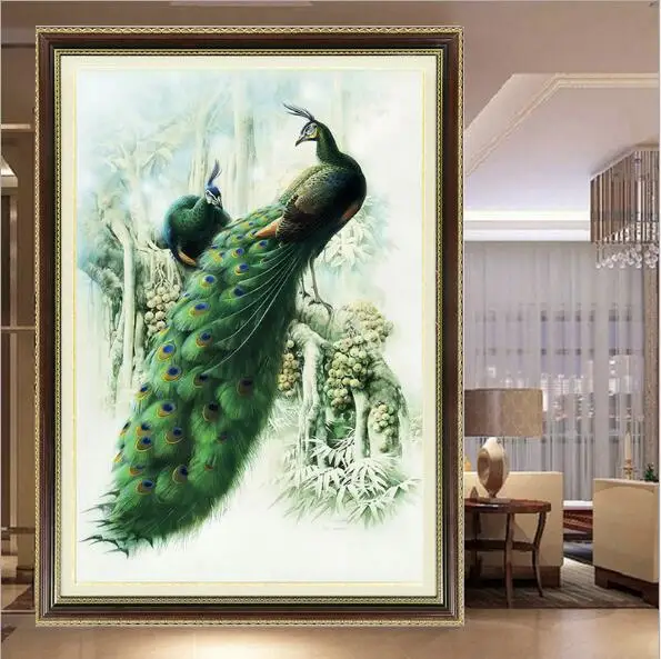 94*72cm Needlework,DIY Cross stitch,Full Embroidery kit set,Snow Forest lover peacock Cross-Stitch decoration painting wholesale