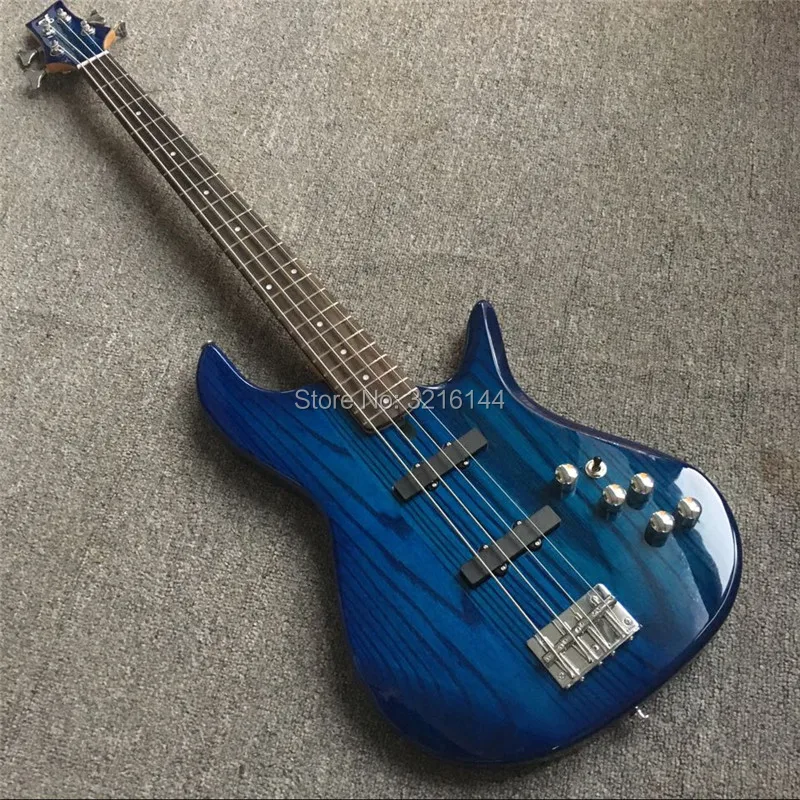 4 string electric bass customization, ash, the blue transparent, amplifying circuit, jean strength 3. Silver hardware,