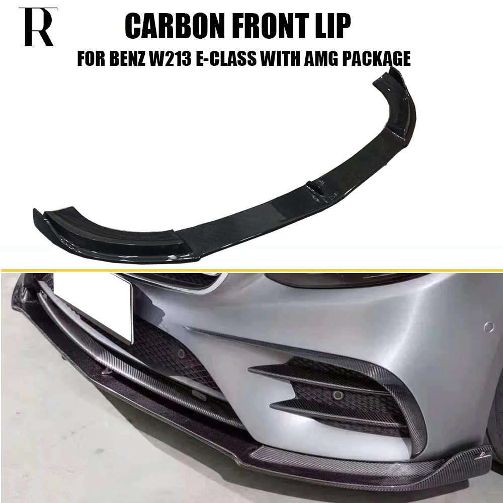 B Style Carbon Fiber Front Bumper Chin Lip Splitter With Side Trim For Benz W213 E200 E300 E350 E43 E53 With Amg Package 15 - 19