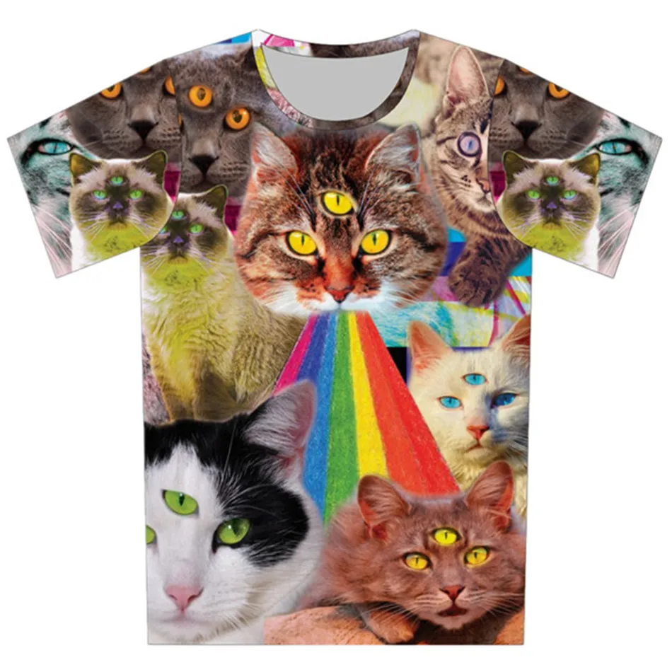 

Joyonly 2018 Colorful Flower Animal Cat Rainbow Print Funny T-shirts For Children Boys/Girls Summer Tee Kids Tops Baby T shirt