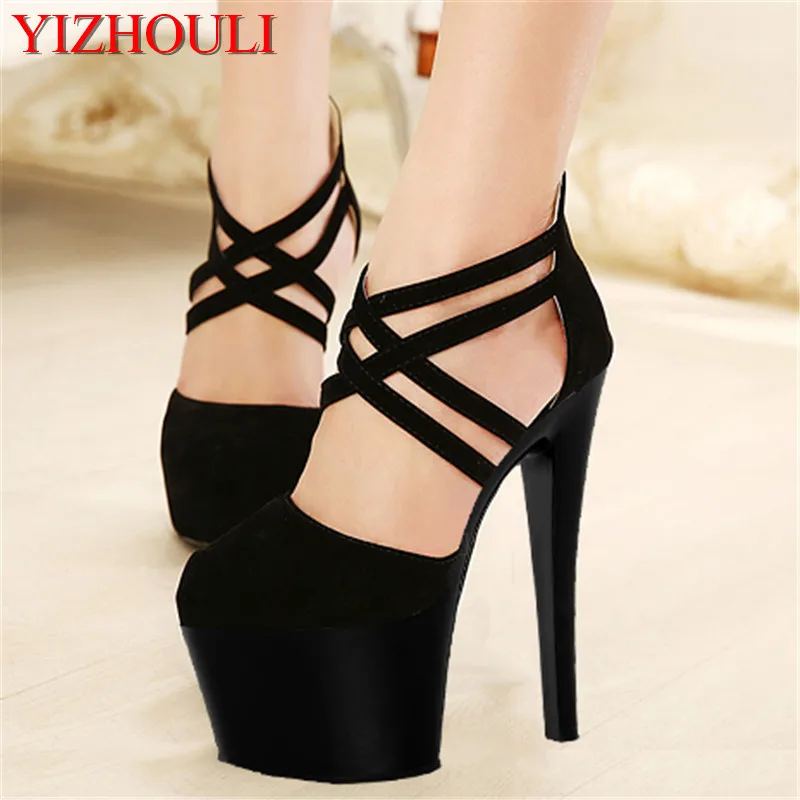 15-17-18cm Summer new baotou sandals, women's waterproof platform high heels, bags and night club lacing Dance Shoes