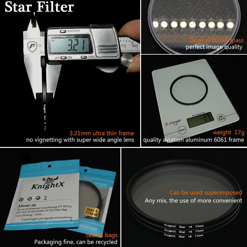 KnightX Star Filter 52MM 58MM 67MM 4 6 8 Point Line for Canon Nikon d3200 d5200 1200d 600d 100d t5i d5500750d t5 a57 lens DSLR