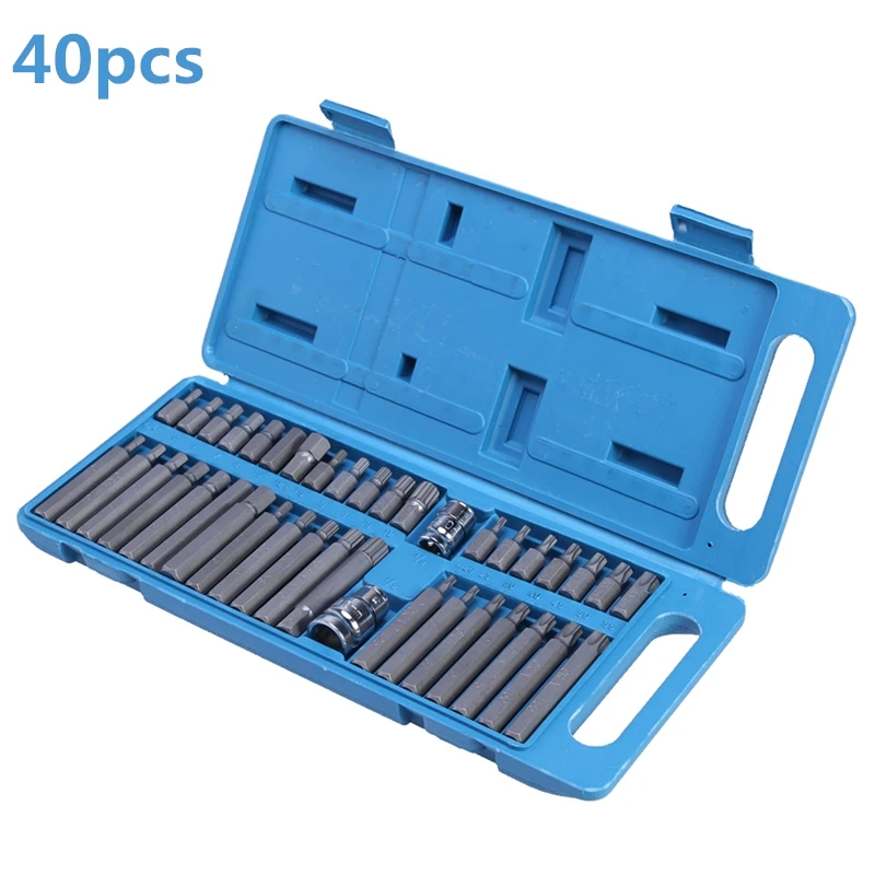 

40pcs / set Hex Star Spline Socket Screwdriver Bit Set 1/2 "3/8" Drive Sockets Power Tool Bits Set Car Van Repair Tools Kits