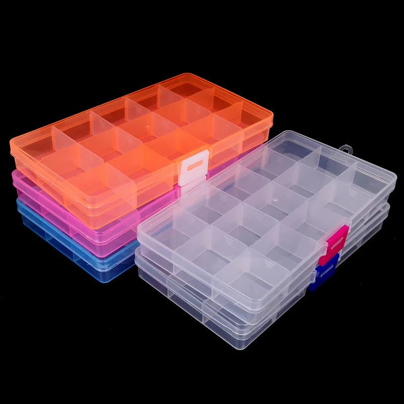 

15 Slot Plastic Adjustable Transparent Jewelry Ring Earrings Box Case Portable Organizer Storage Box Jewelry Package