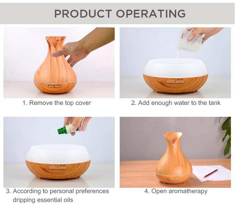 Tuya เครื่องกระจายกลิ่นหอมไฟฟ้าอัลตราโซนิค, เครื่องทำความชื้นในอากาศลายไม้, เครื่องทำไอน้ำมัน Essential 400มล.