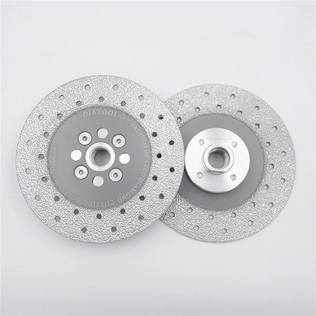 

DIATOOL 2pcs 5 inch Double Sided Vacuum Brazed Diamond Cutting and Grinding Disc With 5/8 11 Flange Premium Quality
