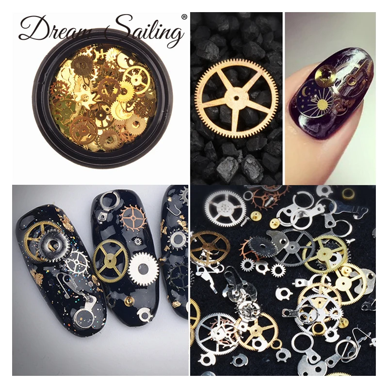 1 Box Steampunk Nail Art Decorations Ultra Thin Wheel Gear 3D Decoration Steam Punk Metal Manicure Nail Studs Accessories