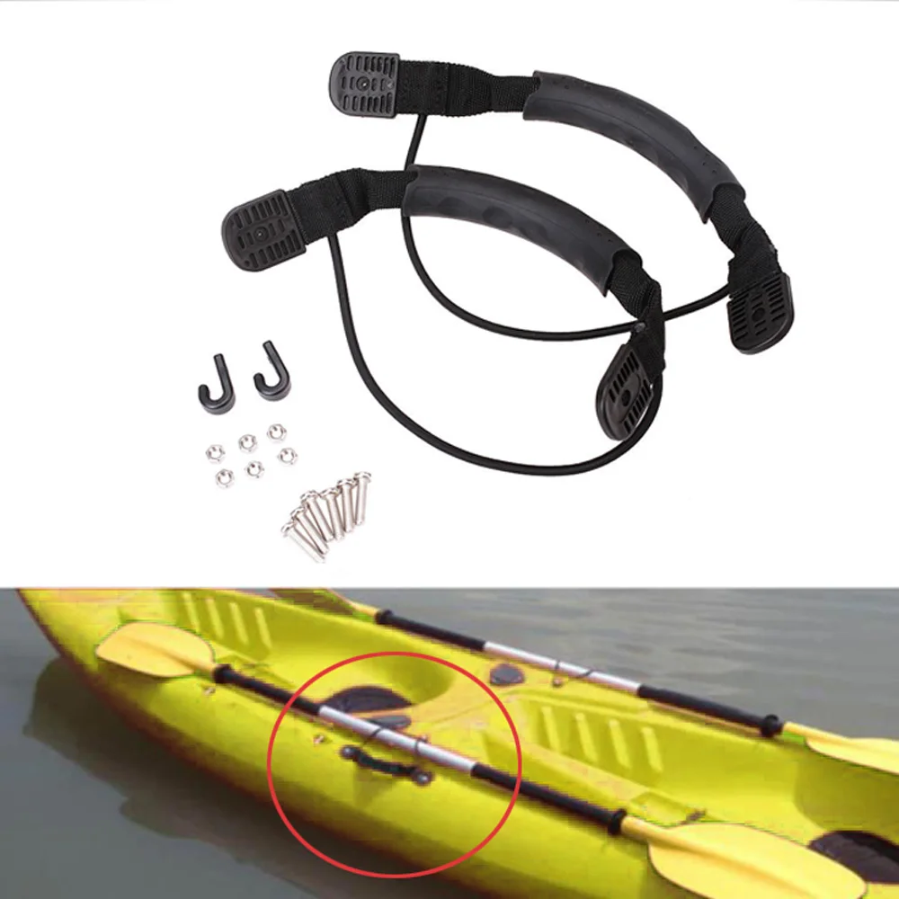 2PC Kayak Side Mount Carry Handles Canoe Carry Handle Park with J-hook Bungee Cord