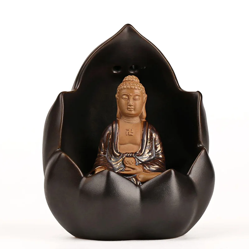 Ceramic gifts incense incense Buddha back LED light color ceramic incense smoke incense back view