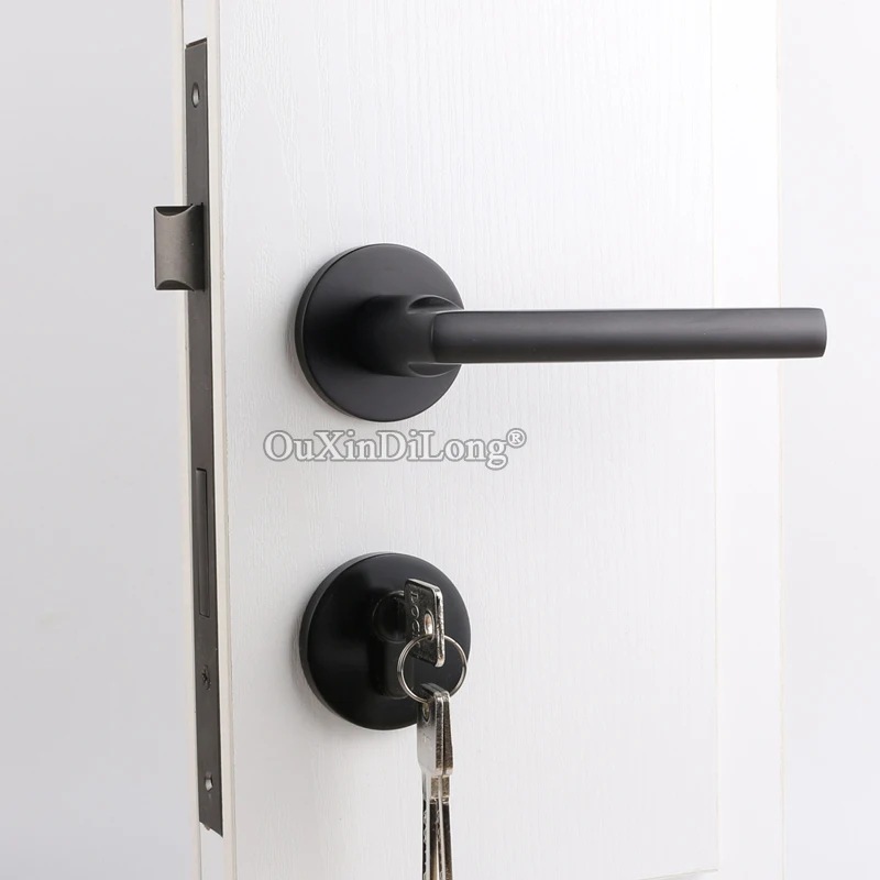 

High Quality European Mortise Door Lock Set Black Interior Entry Silent Door Lever Lock for Living Room Bedroom