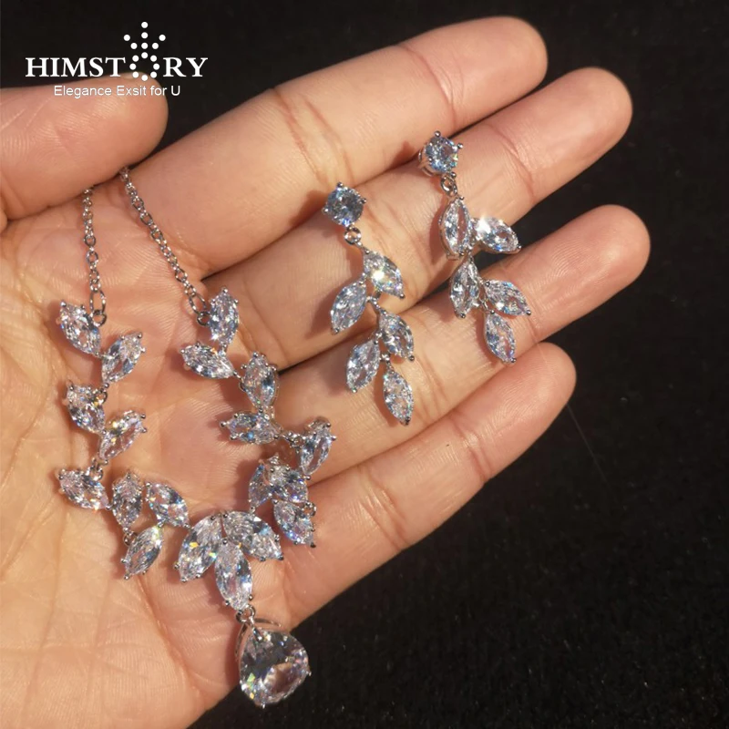 

Himstory Trendy Sliver Cubic Zirconia Bride Wedding Jewelry Set Woman Neckalce Sterling Earring Jewelry Set