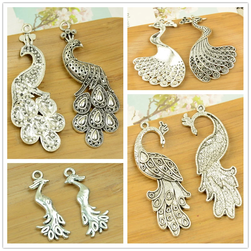 peacock shape charm diy jewelry supplies findings god bird animal pendant antique silver choker bracelet wholesale free shipping