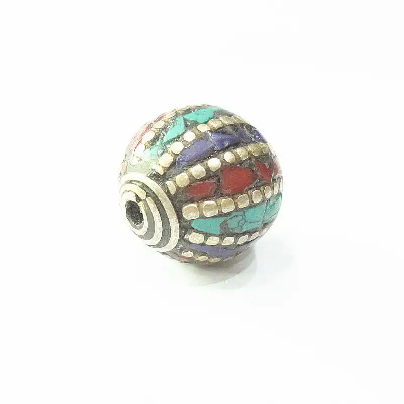 Nepal Hand Brass Ball Beads Inlay Colorful Stone Lanterns Beads DIY Jewelry Accessories NBB311