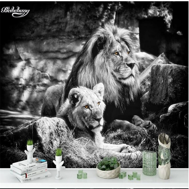 

beibehang Bar Retro Two Lion Backdrop Customized Large Mural Nonwovens Green Wallpaper papel de parede para quarto