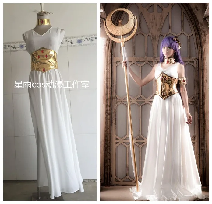 Saint Seiya The Lost Canvas Sasha(Athena) Cosplay Costume White Dress Any Size