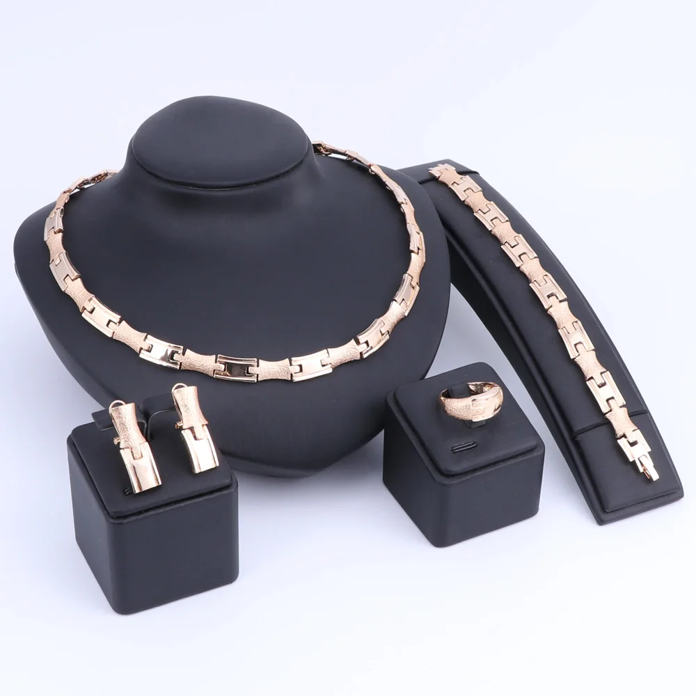 OUHE Party Jewelry Sets For Ladies African Beads Jewelry Set Gold Color Jewerly Sets For Women Indian Costume Necklace Jewelry