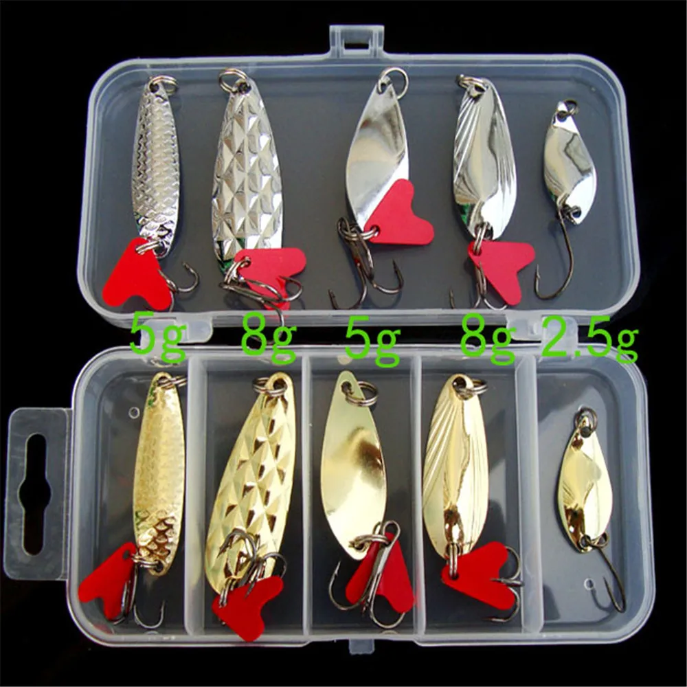 10pcs/20pcs Metal Spinner Spoon Kit Fishing Lure Hard Bait Set Sequins Treble Hook For Winter Ocean River Fishing Accessories