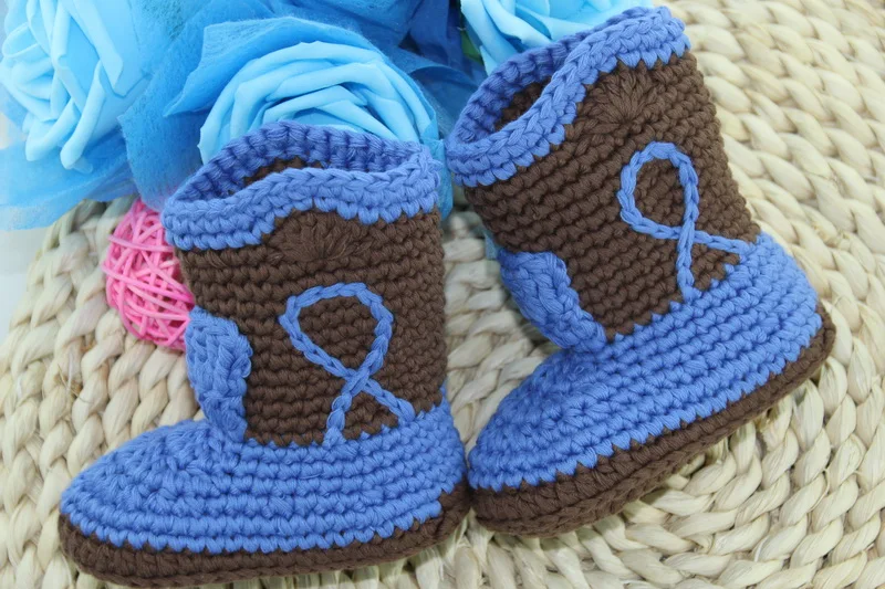 

free shipping,Cute Handmade Knit Crochet baby Cowboy Boots Shoes Newborn Photo Prop New - Brown/blue