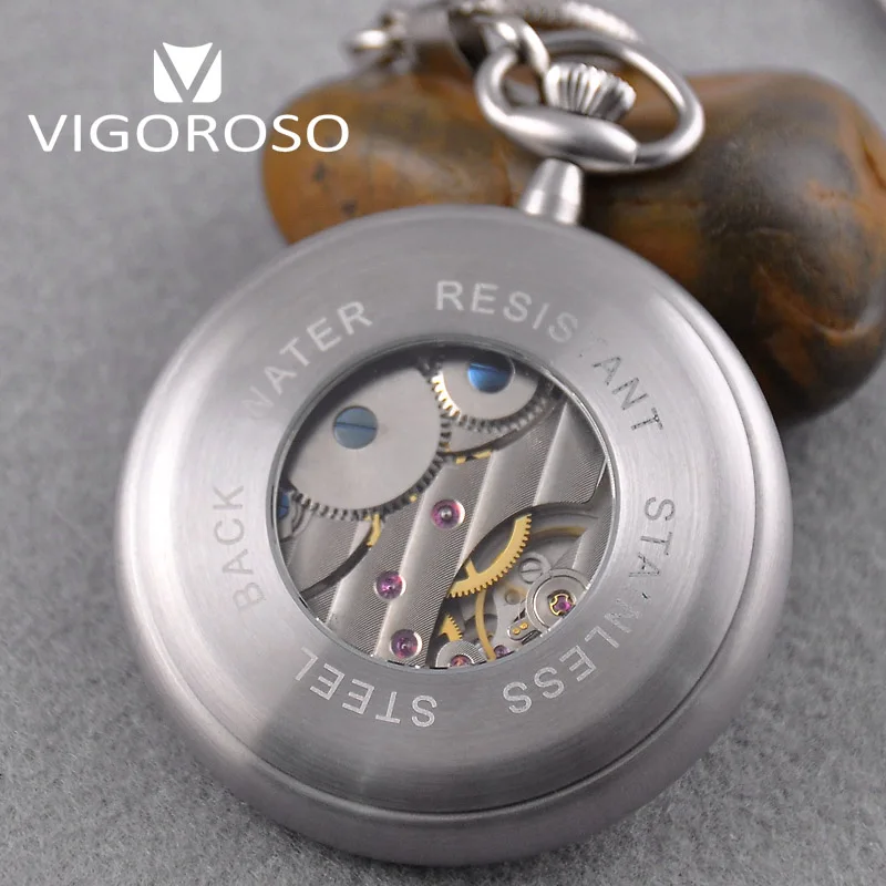 VIGOROSO Water Resistance Full Steel Imperial Pocket Watch Mechanical Wind up Vintage Antique Clock Honed Stainless Original Box