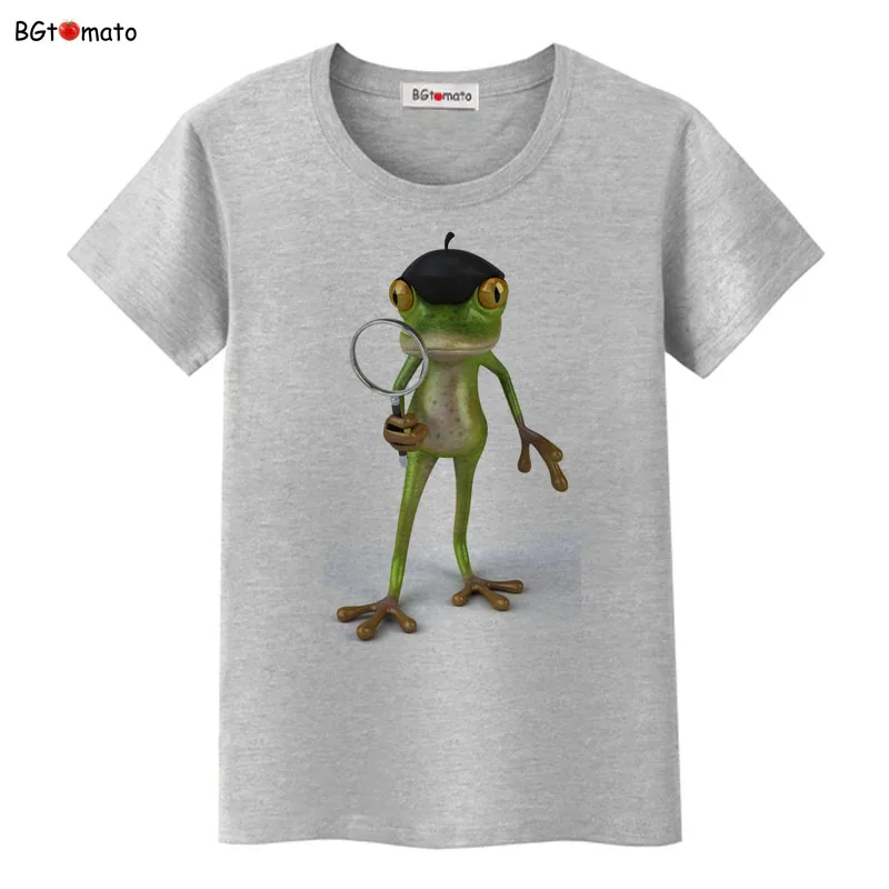 Detective Frog funny T-shirt women lovely tops tees Cute shirt brand kawaii summer Tshirts For Women