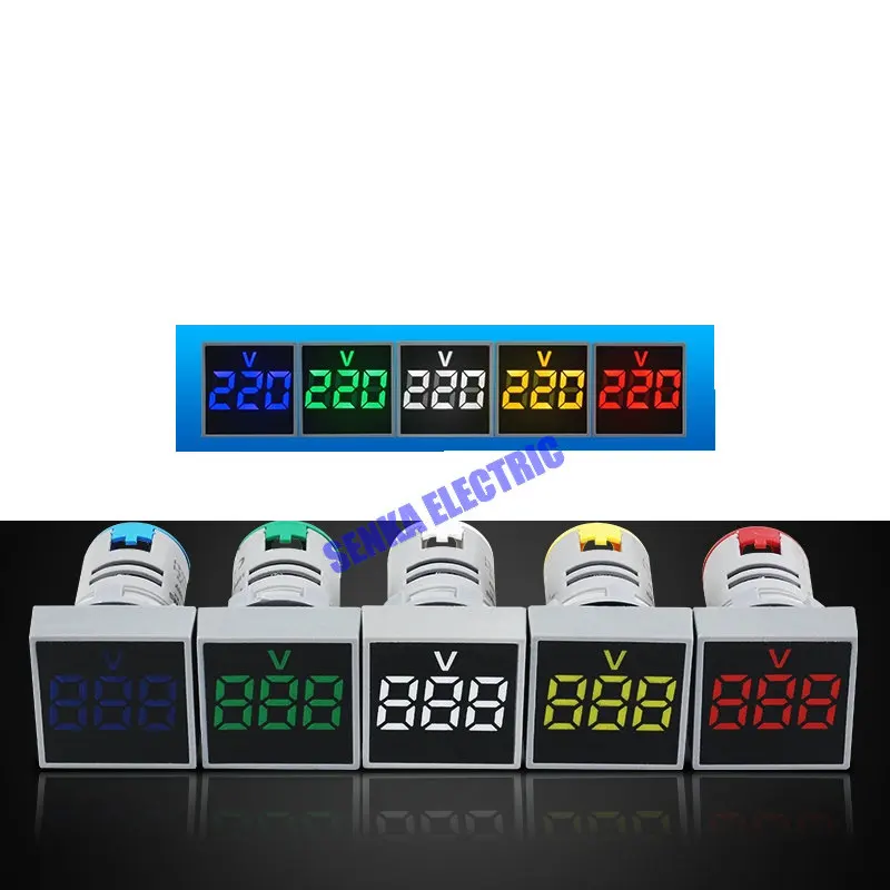 AC24 - 500V 22mm Mount Square LED Display Digital Voltmeter Panel Indicator Lamp Light AC Voltage Meter