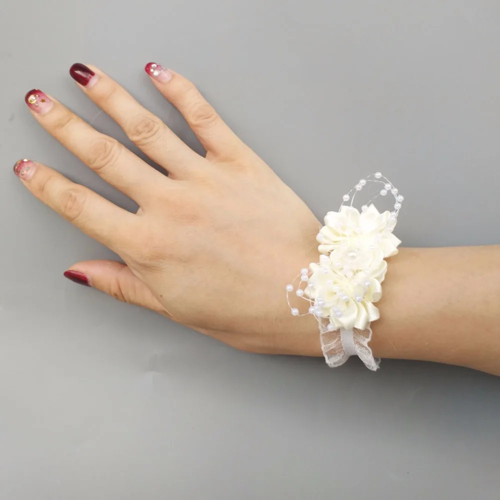 high quality ivory white wedding wrist hand flowers bride bridesmaids wrist corsages bouquet Decor Bridal Prom SW0679