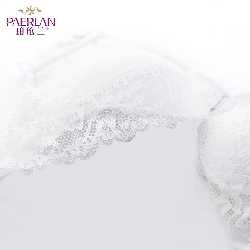 PAERLAN Sexy Push Up Thin Lace Bra Floral Bow Front Closure Seamless Wire Free  Small Breast White 1/2 Cup Women Underwear