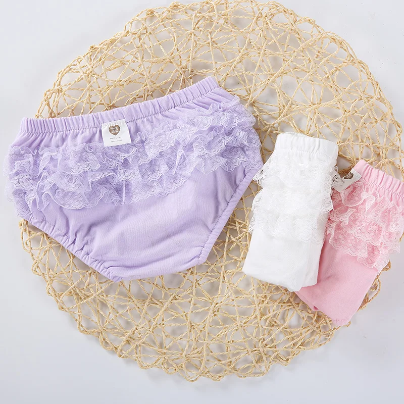 Short en dentelle à volants pour bébé fille, couvre-couche, bouffant, blanc uni, sous-vêtements, culotte rose