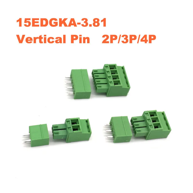 

Pitch 3.81mm Vertical Pin 2P 3P 4P Screw Plug-in PCB Terminal Block Pluggable Connector Male/Female 15EDGKA+VC 30/50/100Sets